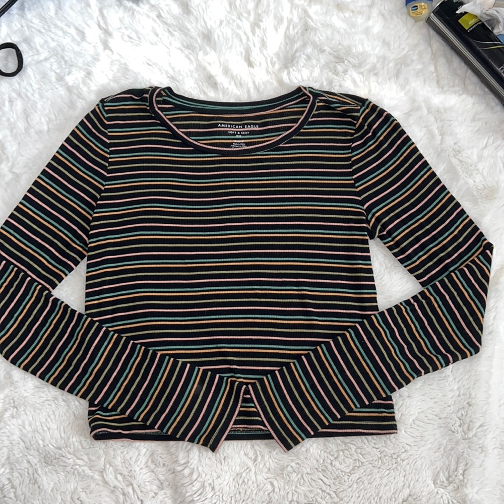 Black w/ colored stripes long sleeve soft & sexy top